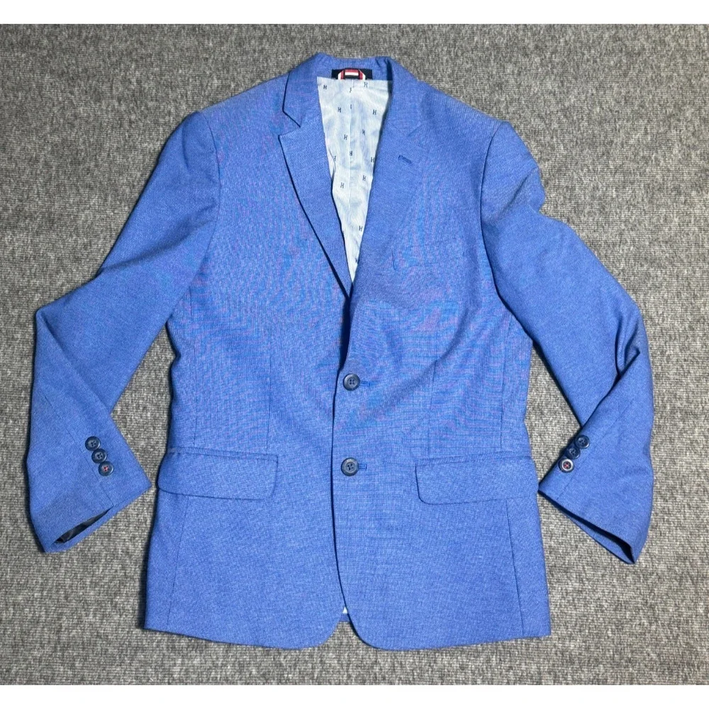 TOMMY HILFIGER Big Boys Textured & Stretch Suit Jacket Only Medium Blue- Size 12